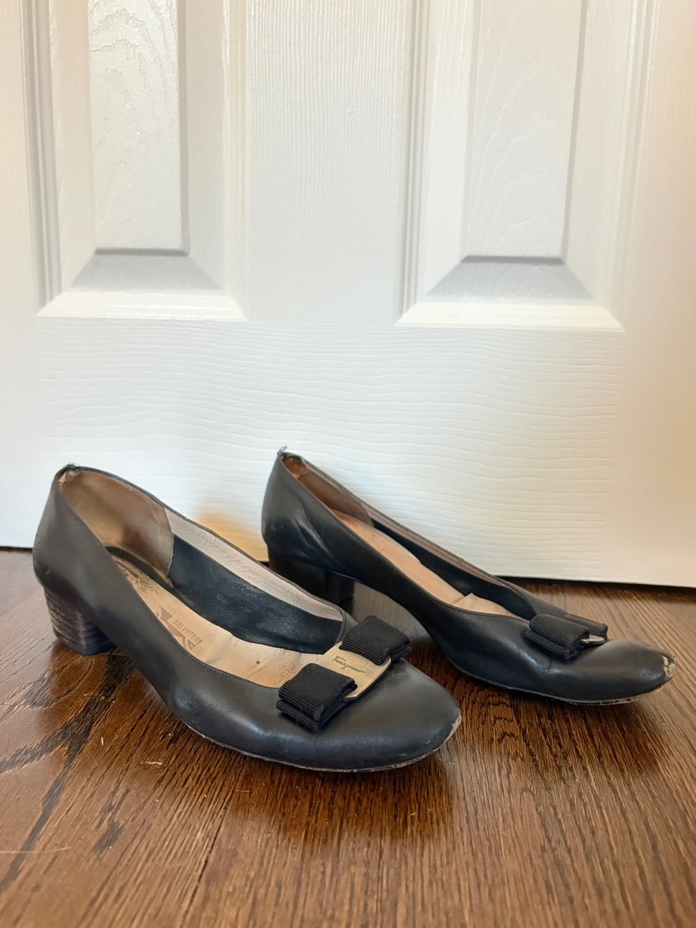 Salvatore Ferragamo leather pumps with silver buckle detail